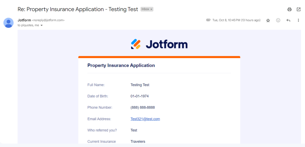 email containing customer data from JotForm is received in Gmail 1024x495 1